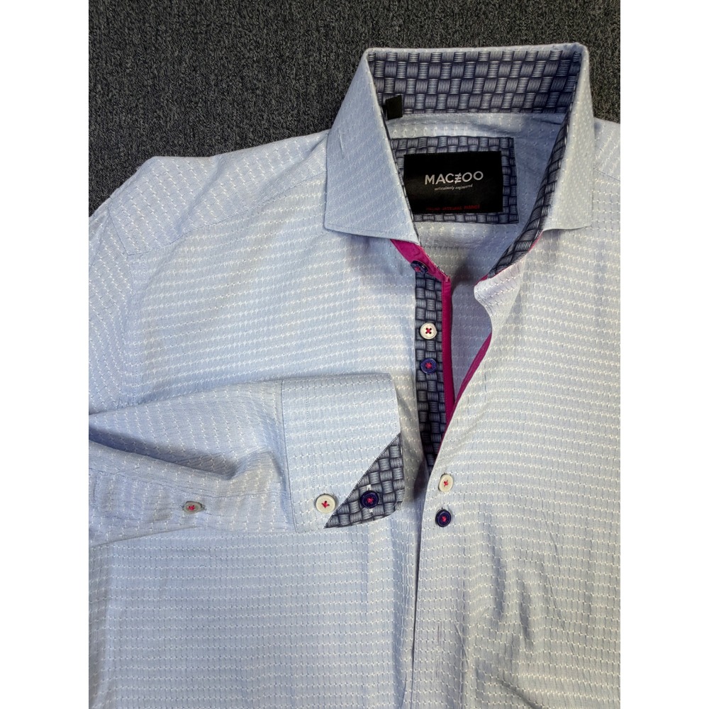 Maceoo Einstein Repeat Blue Jacquard Dress Shirt Mens Long Sleeve Pink‎ Trim L - Picture 3 of 9
